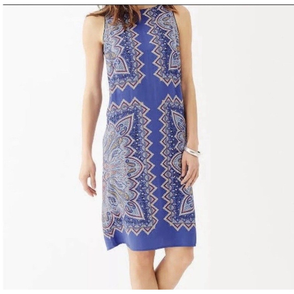 J. Jill Majestic Purple Blue Paisley Sleeveless Shift Dress w/ Pockets Boho S